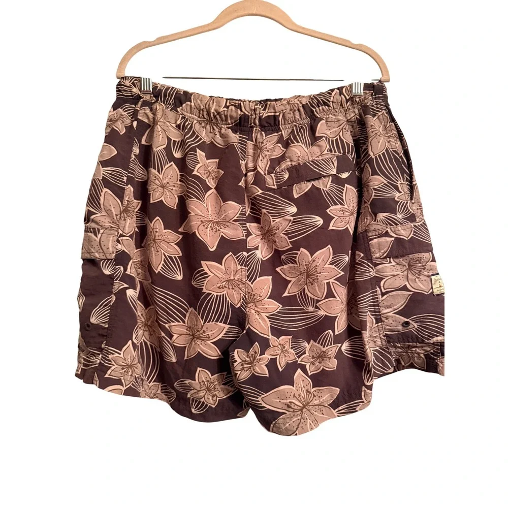 Tommy Bahama Bungalow Brand Mens XL Floral Swim Trunks Plum Brown Nylon Shorts